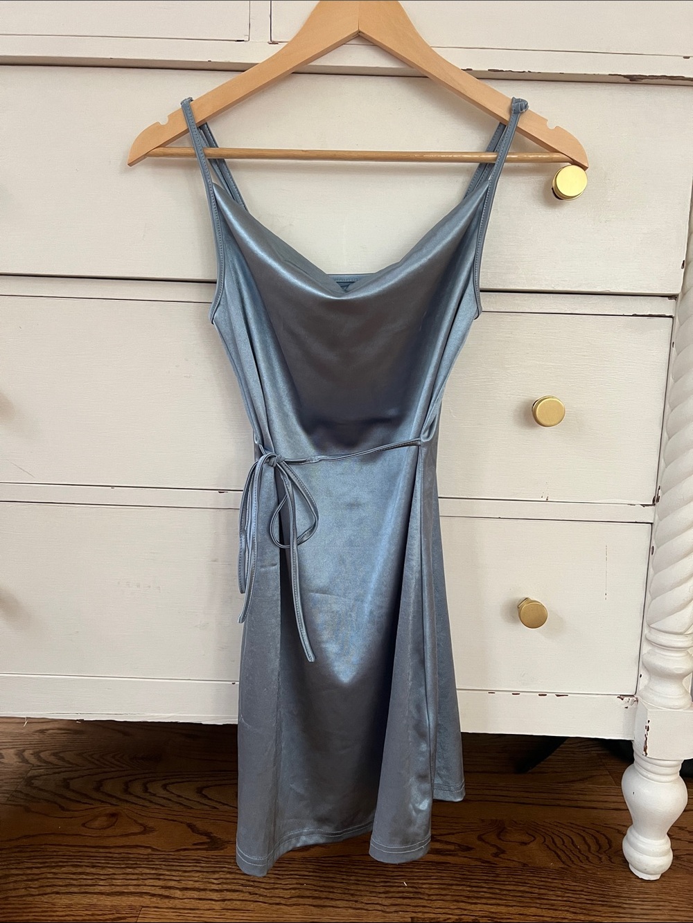 Snatching Satin Cowl Slip Dress - Light Steel Blue